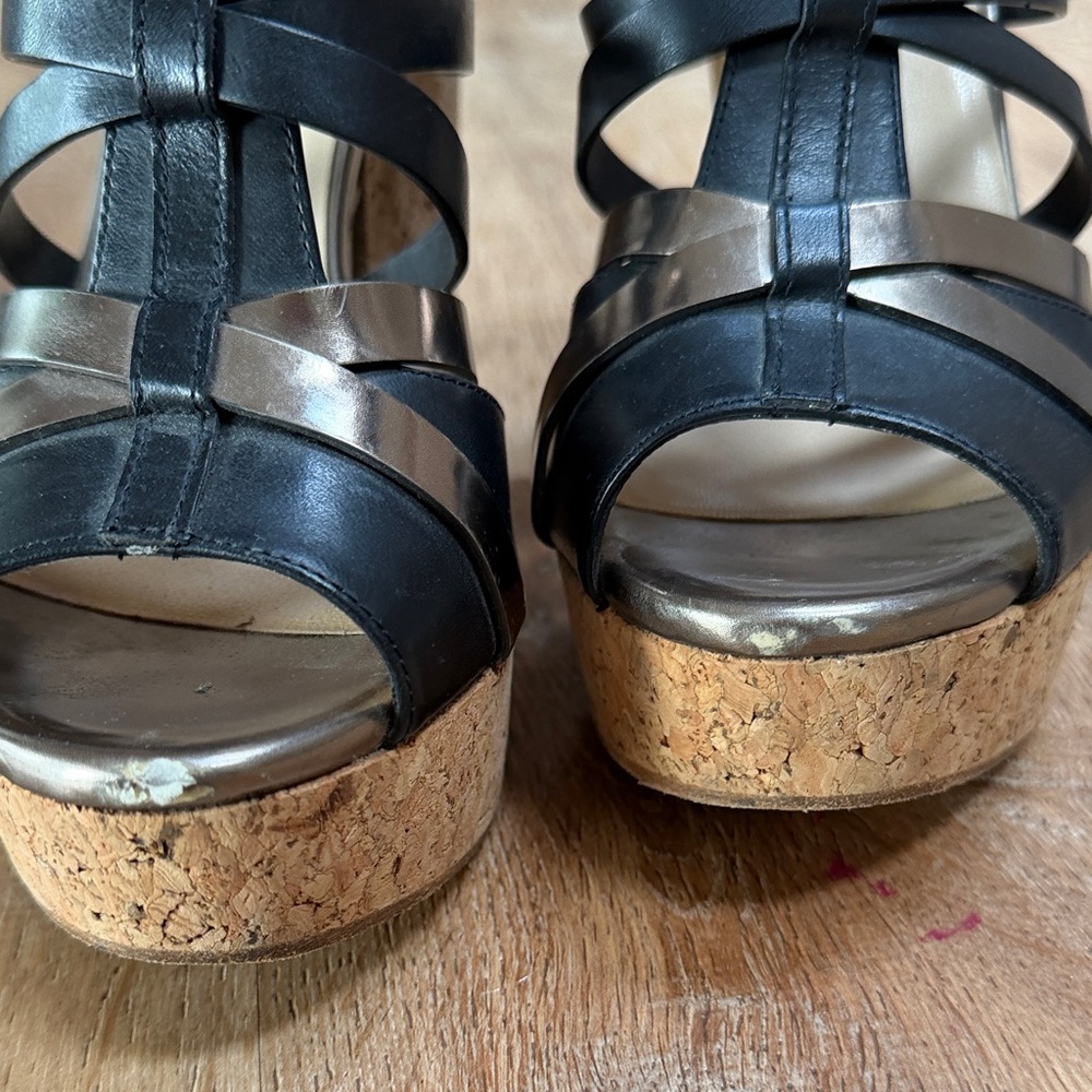 JIMMY CHOO Black and Bronze Strappy Wedge Sandals - Picture 3 of 5